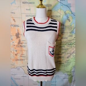 Keneth Too! Nautical Striped Sleeveless Sweater Size  L